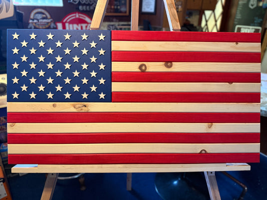 XL Vibrant Red, White & Blue. Handcrafted Wooden American Flag #XL0034 New