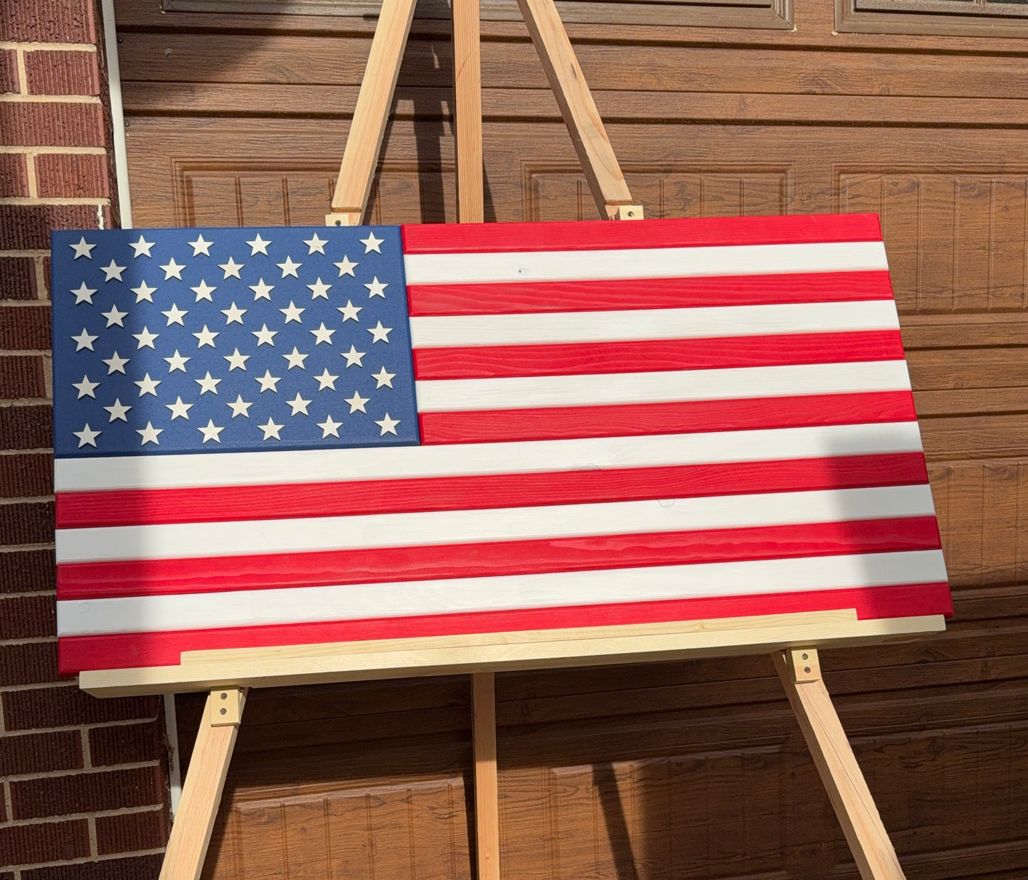 XL Outside/Inside Full-Stain Red, White & Blue. Handcrafted Wooden American Flag #XL0030