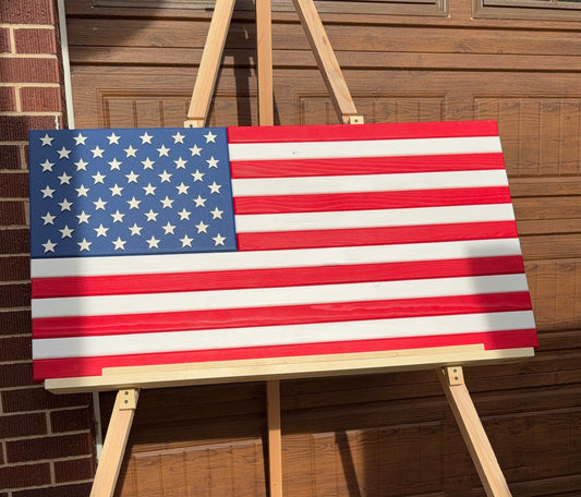 XL Outside/Inside Full-Stain Red, White & Blue. Handcrafted Wooden American Flag #XL0030