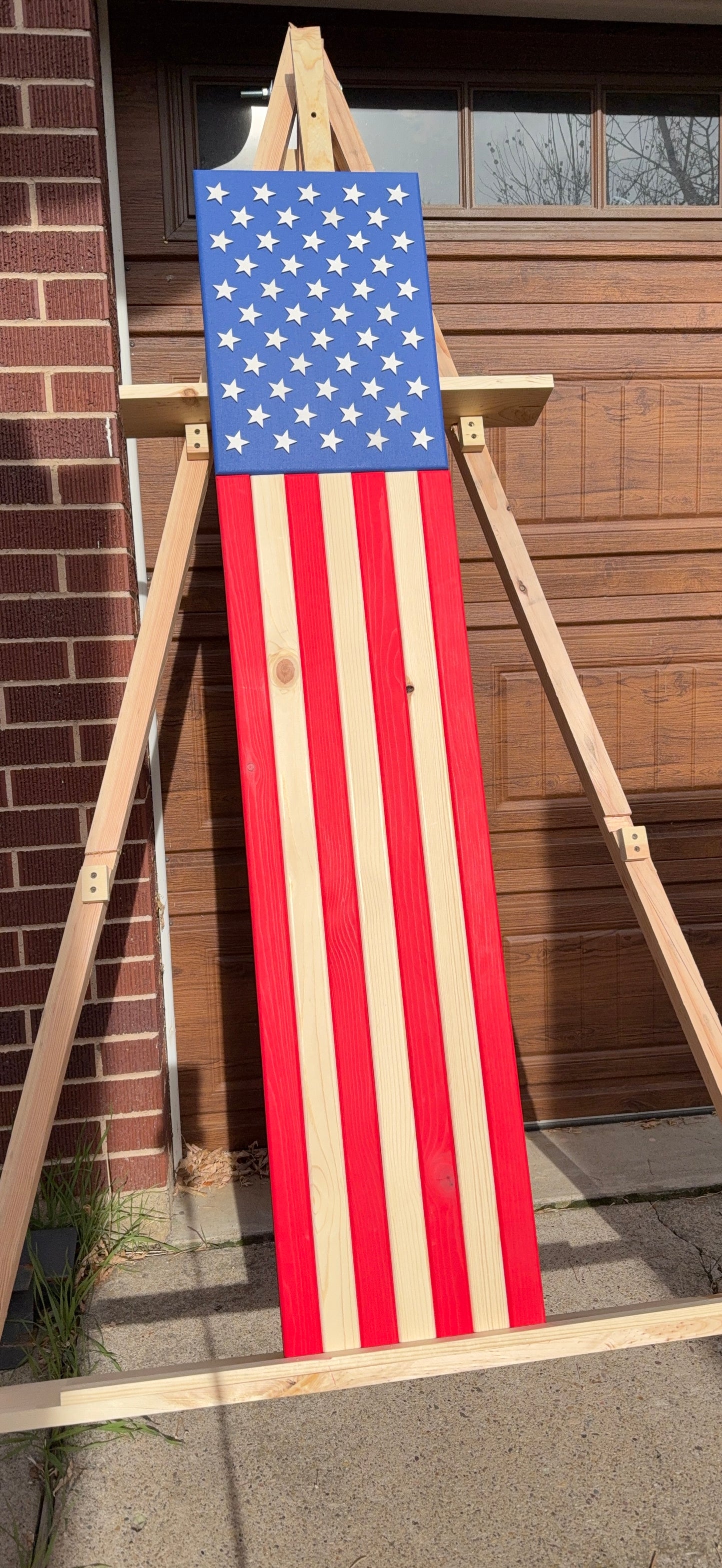 XL Long Vibrant Red, White & Blue. Handmade American Flag #XLL0002