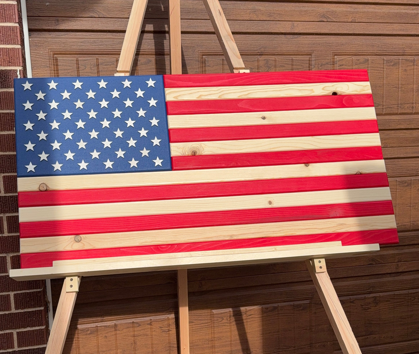 XL Vibrant Red, White & Blue. Handcrafted Wooden American Flag #XL0029