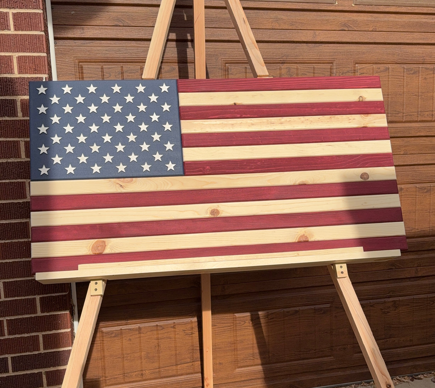 XL Subtle Red, White & Blue. Handcrafted Wooden American Flag #XL0031