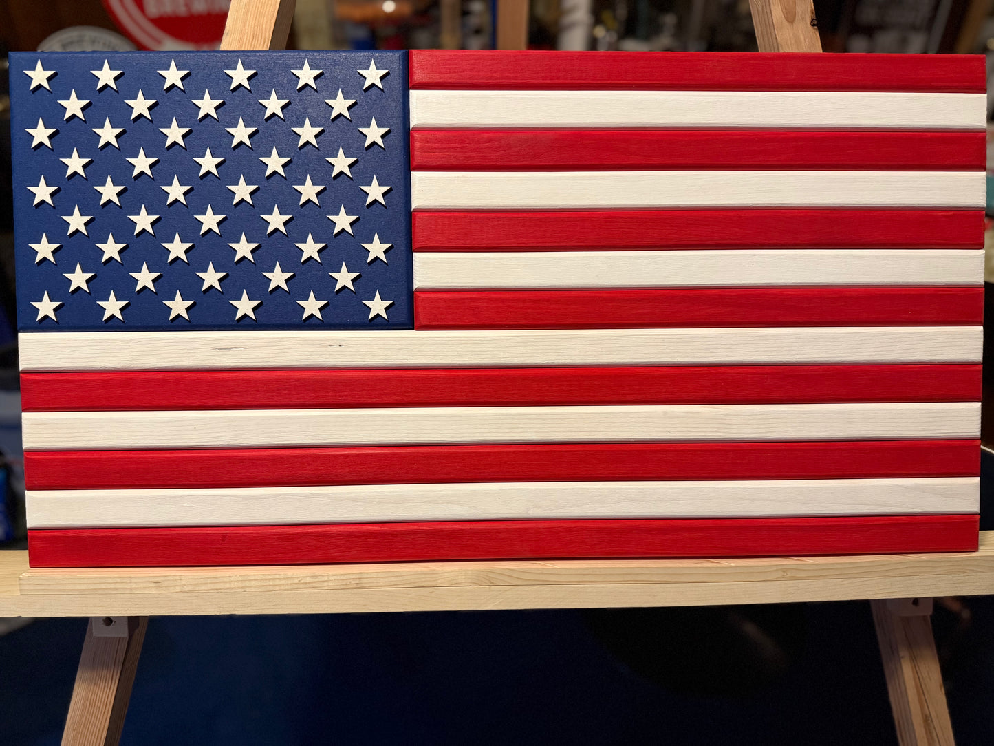 Medium Outside/Inside Full-Stain Red, White & Blue, Handmade Flag #M0021. New